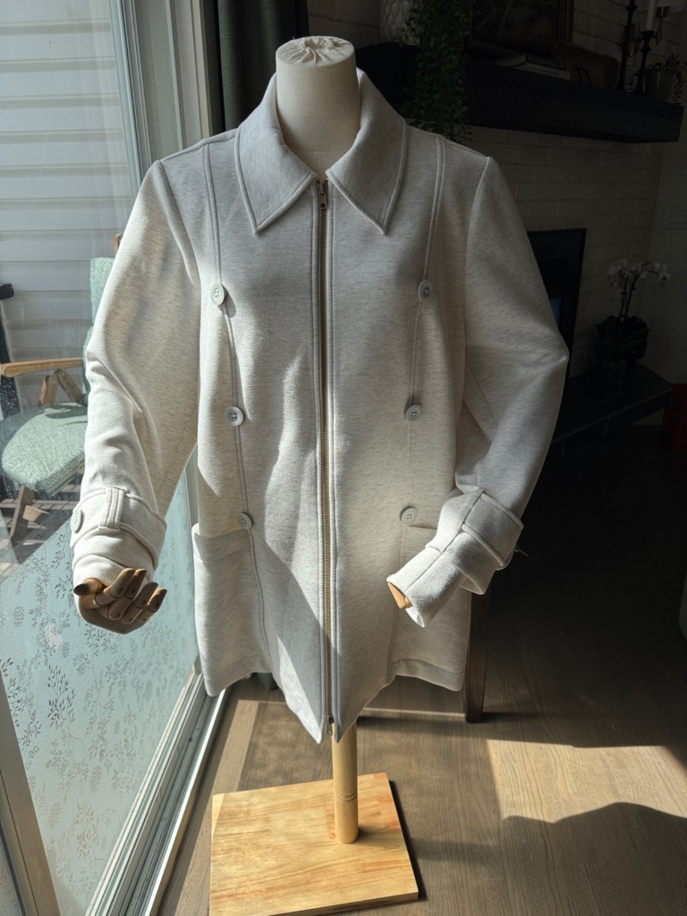 Cabi Cream Zip-Front Jacket with Button Details